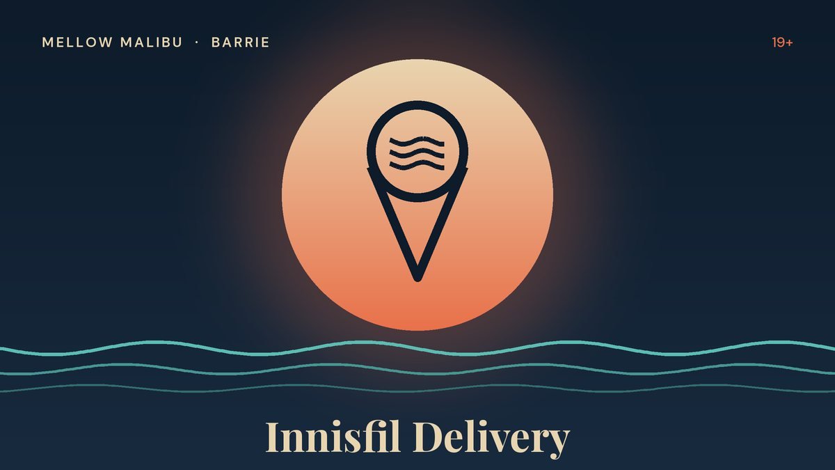 Illustration of a map pin with lake waves for the Mellow Malibu Innisfil cannabis delivery guide