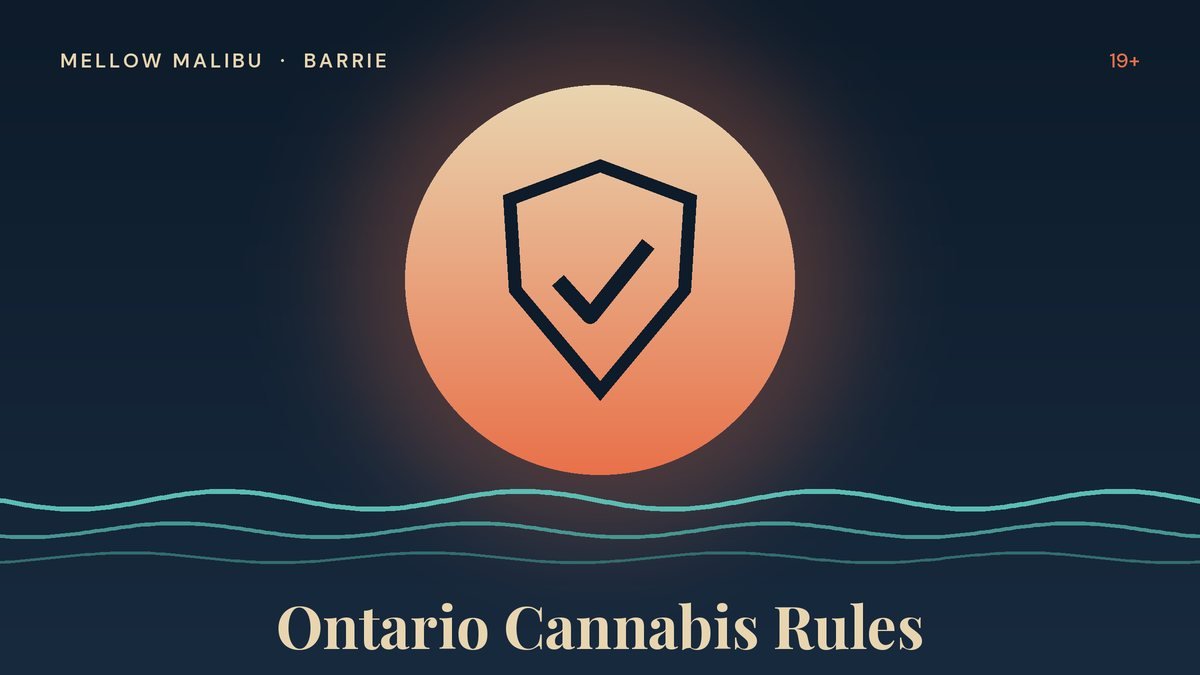 Illustration of a shield with a checkmark for the Mellow Malibu Ontario cannabis rules guide