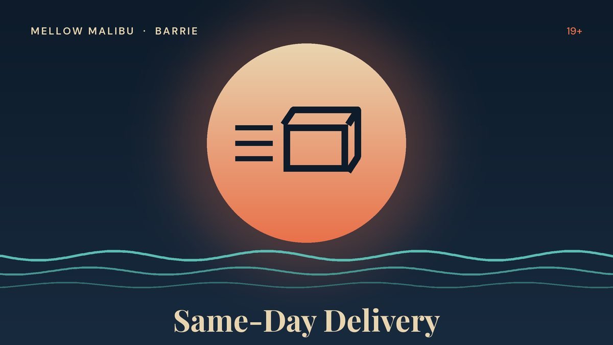 Illustration of a delivery box for Mellow Malibu same-day cannabis delivery in Barrie and Innisfil